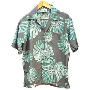 Vintage Makani Hawaii Aloha Shirt Monstera Leaf Tropical Botanical Camp Collar